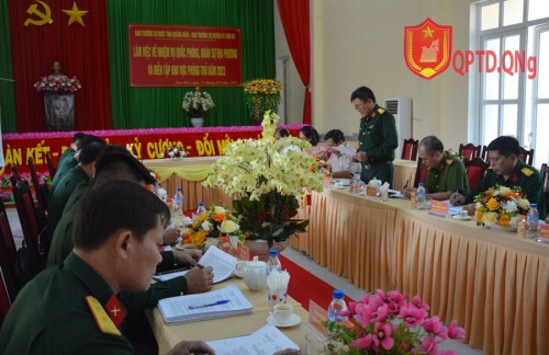 Đảng ủy Quân sự tỉnh làm việc với các huyện về việc nhiệm vụ diễn tập khu vực phòng thủ năm 2023.